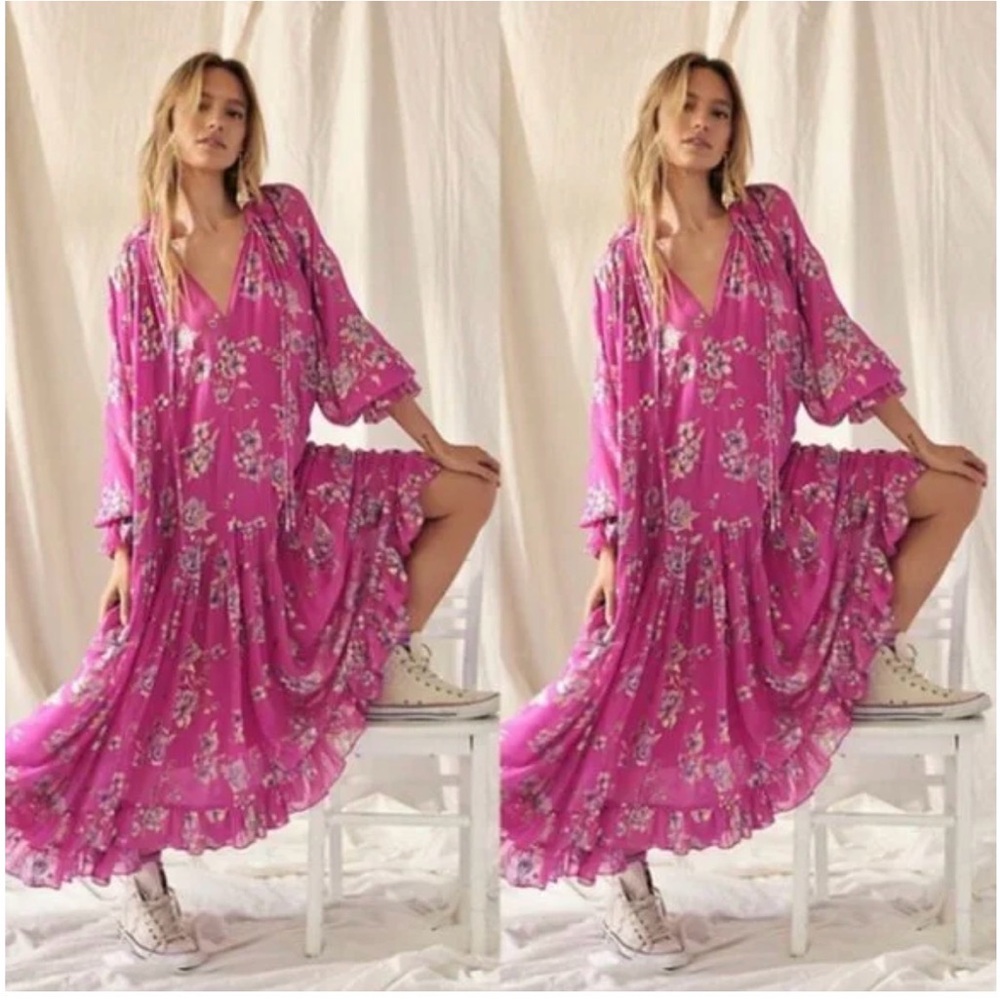 Free People Feeling Groovy Fuchsia Pink Floral Maxi Dress (read description!)